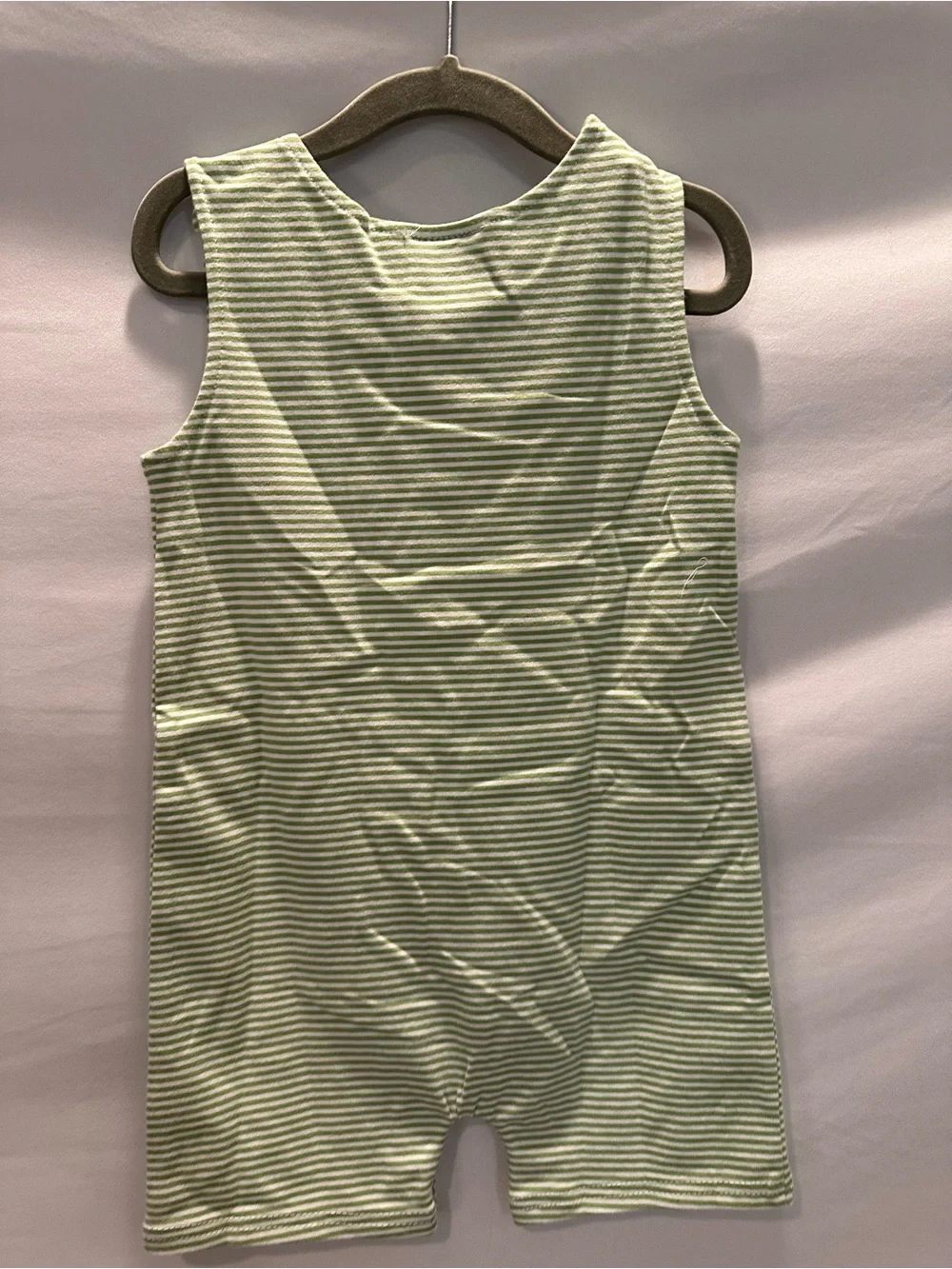 Green Striped Kids Romper - Golf Cart Applique